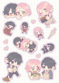 STICKERS (2024): Naruto/ Boruto sticker sheet featuring the characters Sasuke, Sakura, and Sarada I made for the zine @sasusakuzines on X.